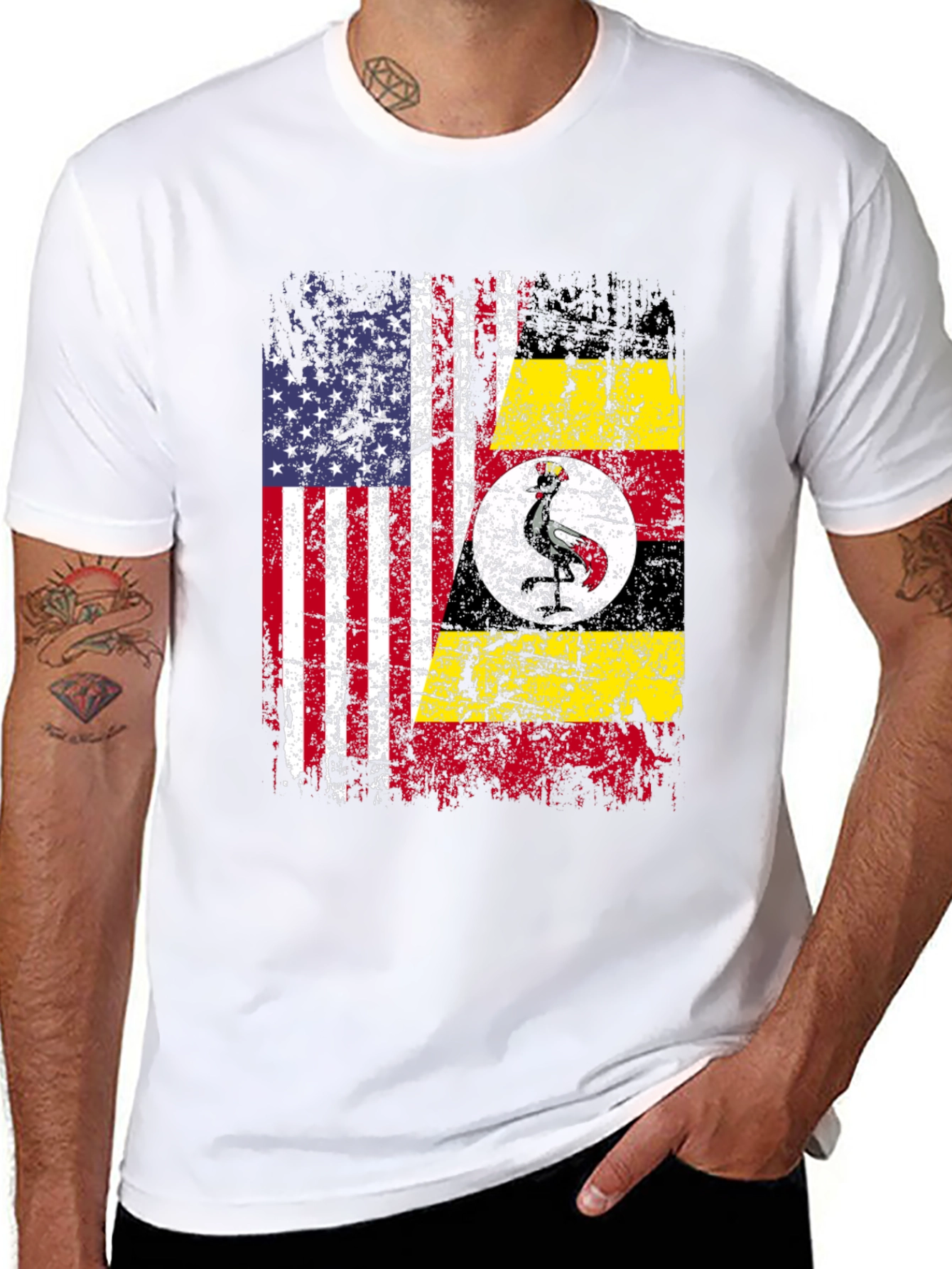 USA Uganda Flags Distressed T-Shirt