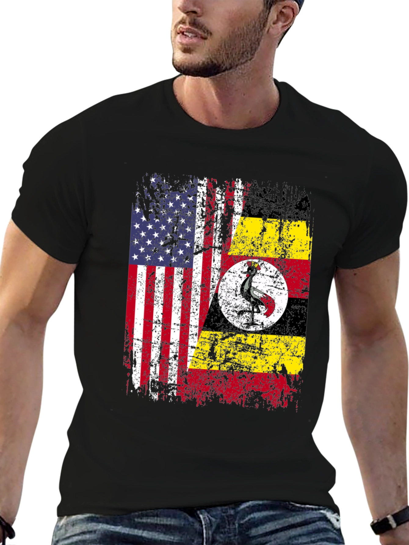 USA Uganda Flags Distressed T-Shirt