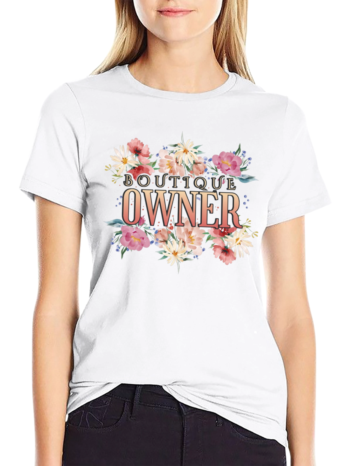Boutique Owner Floral T-Shirt Black