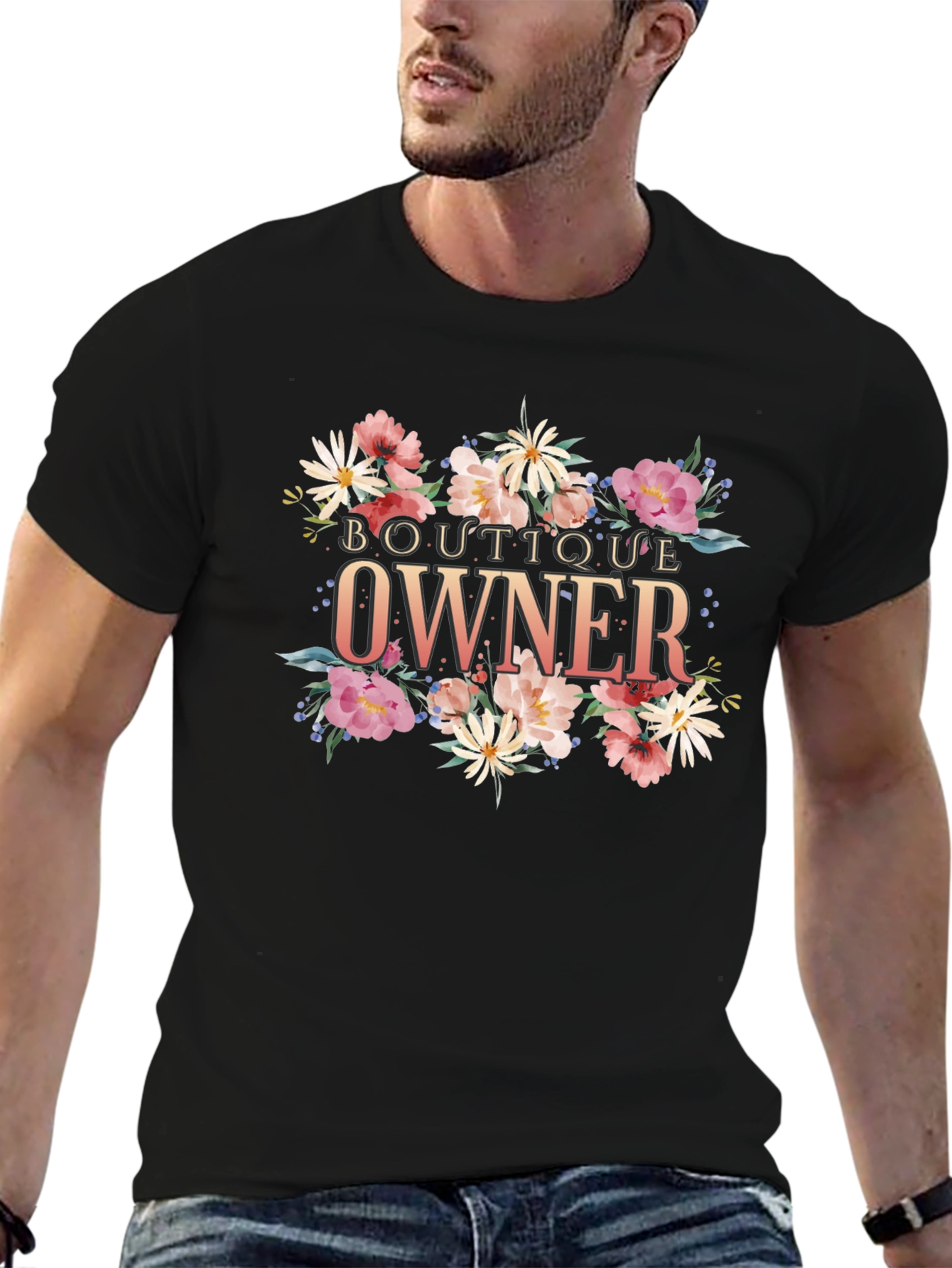 Boutique Owner Floral T-Shirt Black