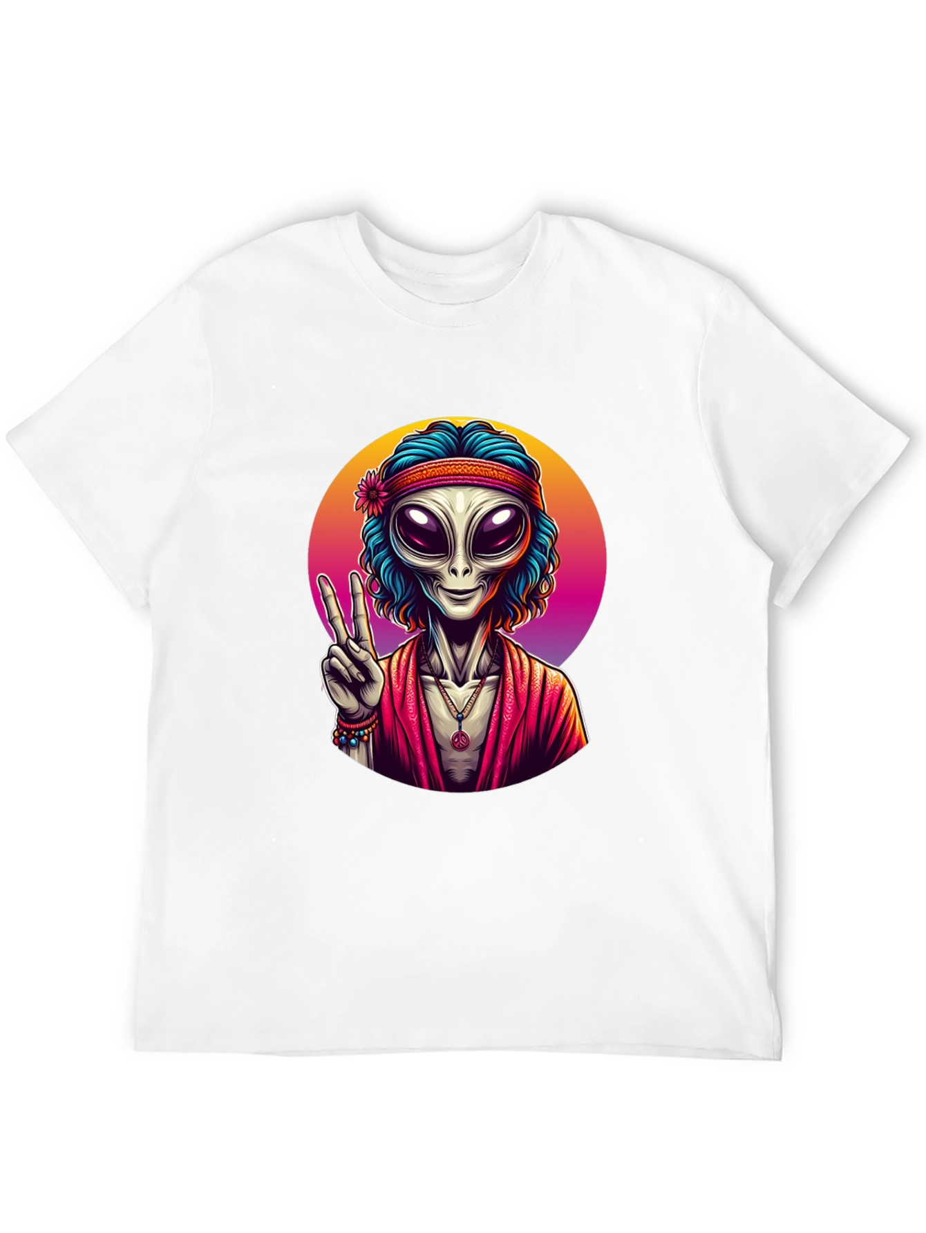 Hippie Alien Peace Sign Black T-Shirt