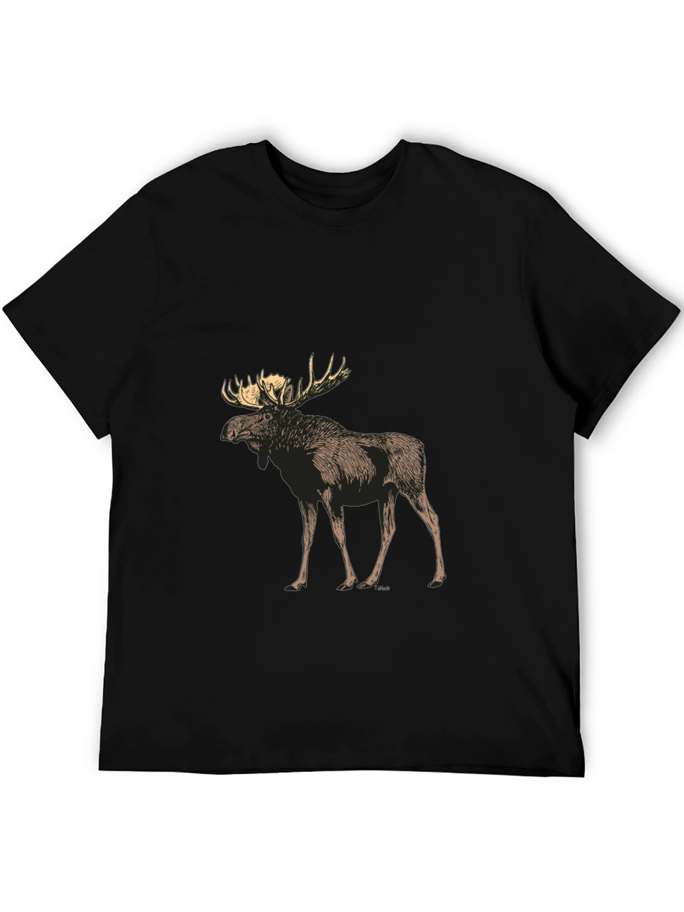 Moose Graphic Tee - Black Crew Neck Casual T-Shirt