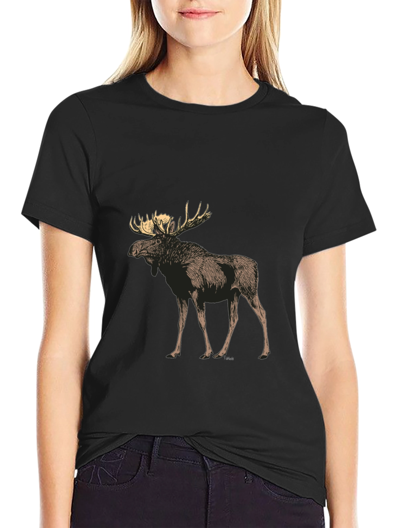 Moose Graphic Tee - Black Crew Neck Casual T-Shirt