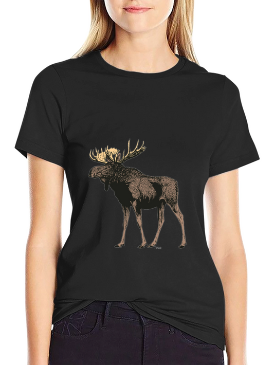 Moose Graphic Tee - Black Crew Neck Casual T-Shirt