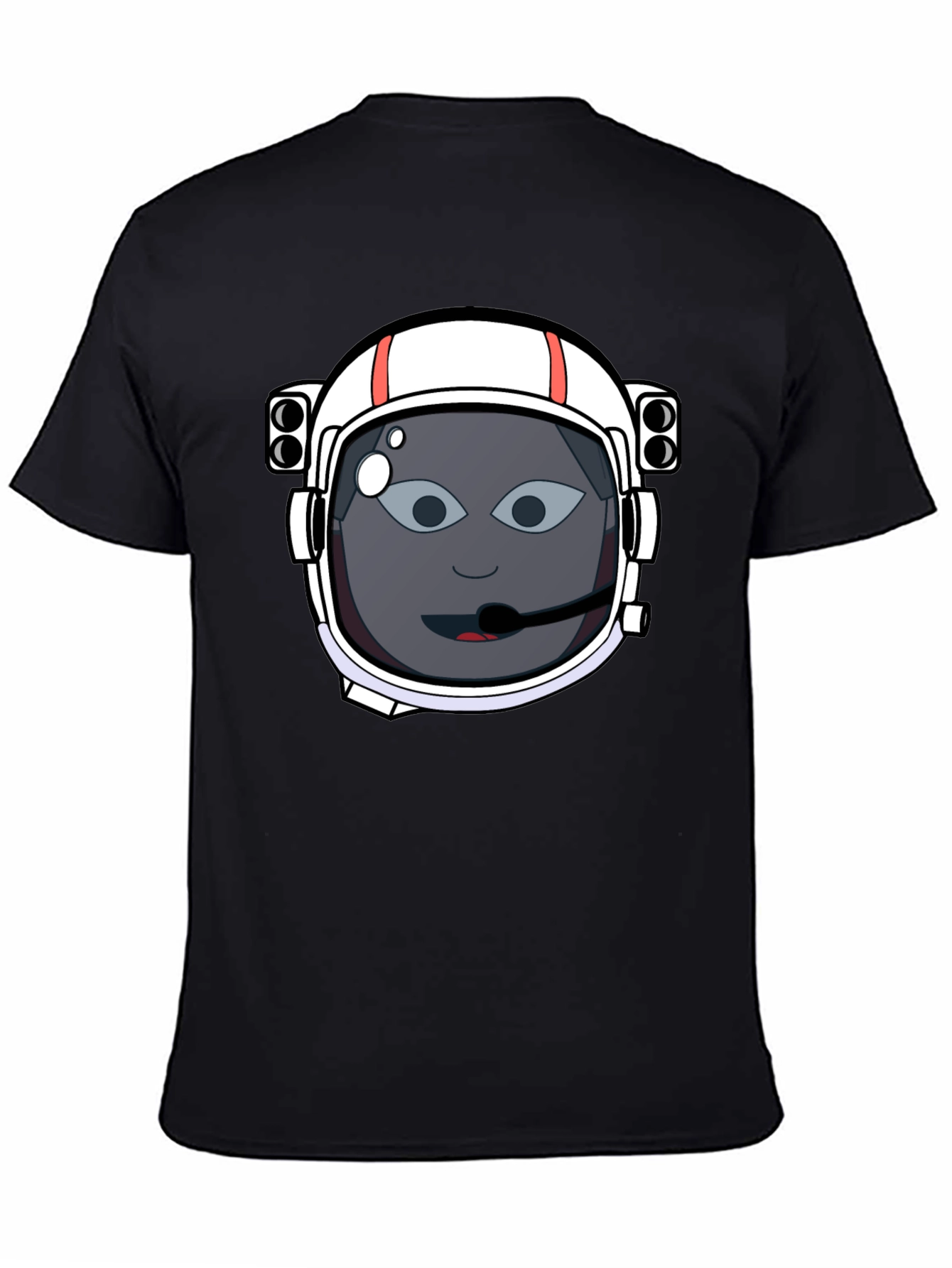 Astronaut Cartoon Graphic Tee - Black Cotton T-Shirt