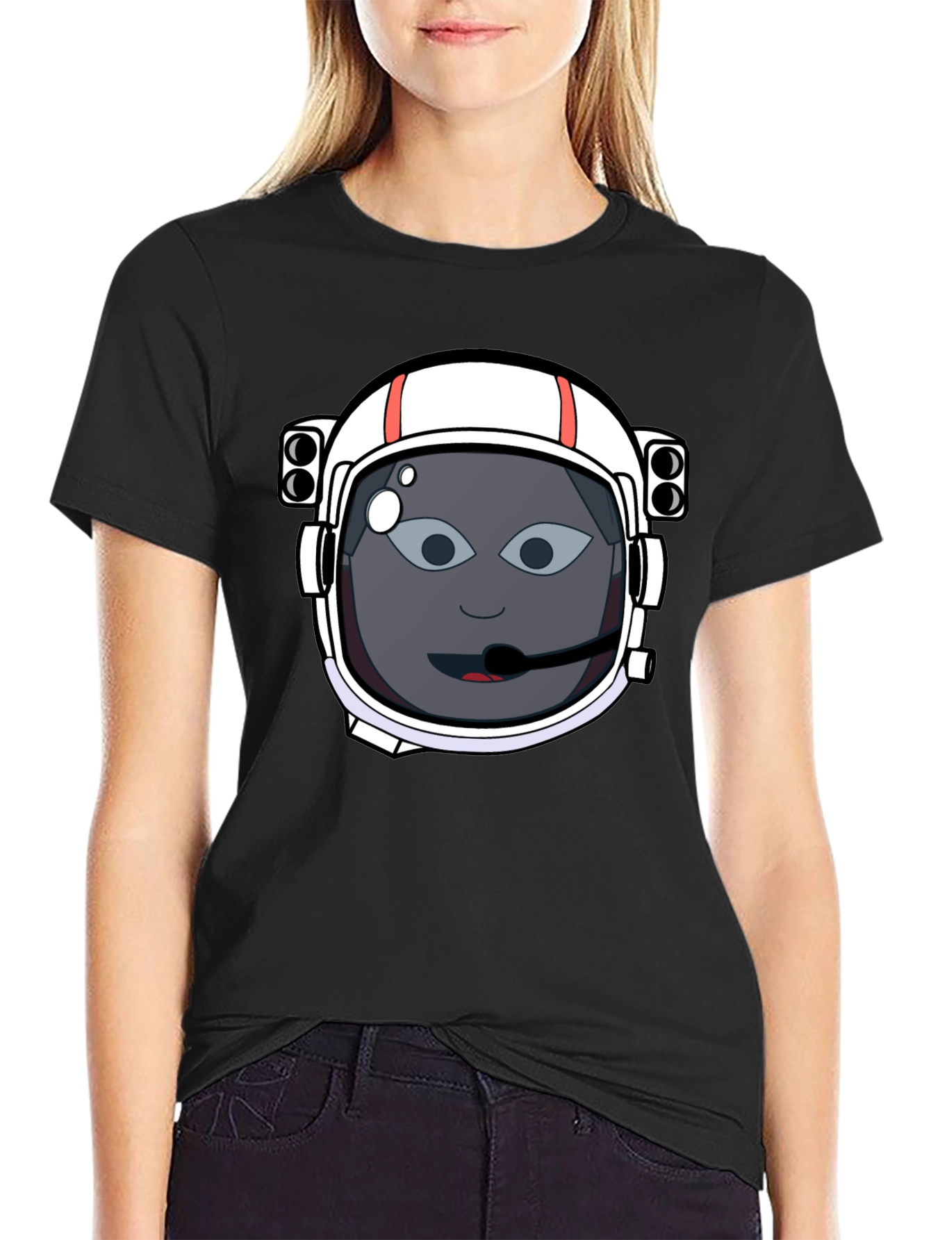 Astronaut Cartoon Graphic Tee - Black Cotton T-Shirt