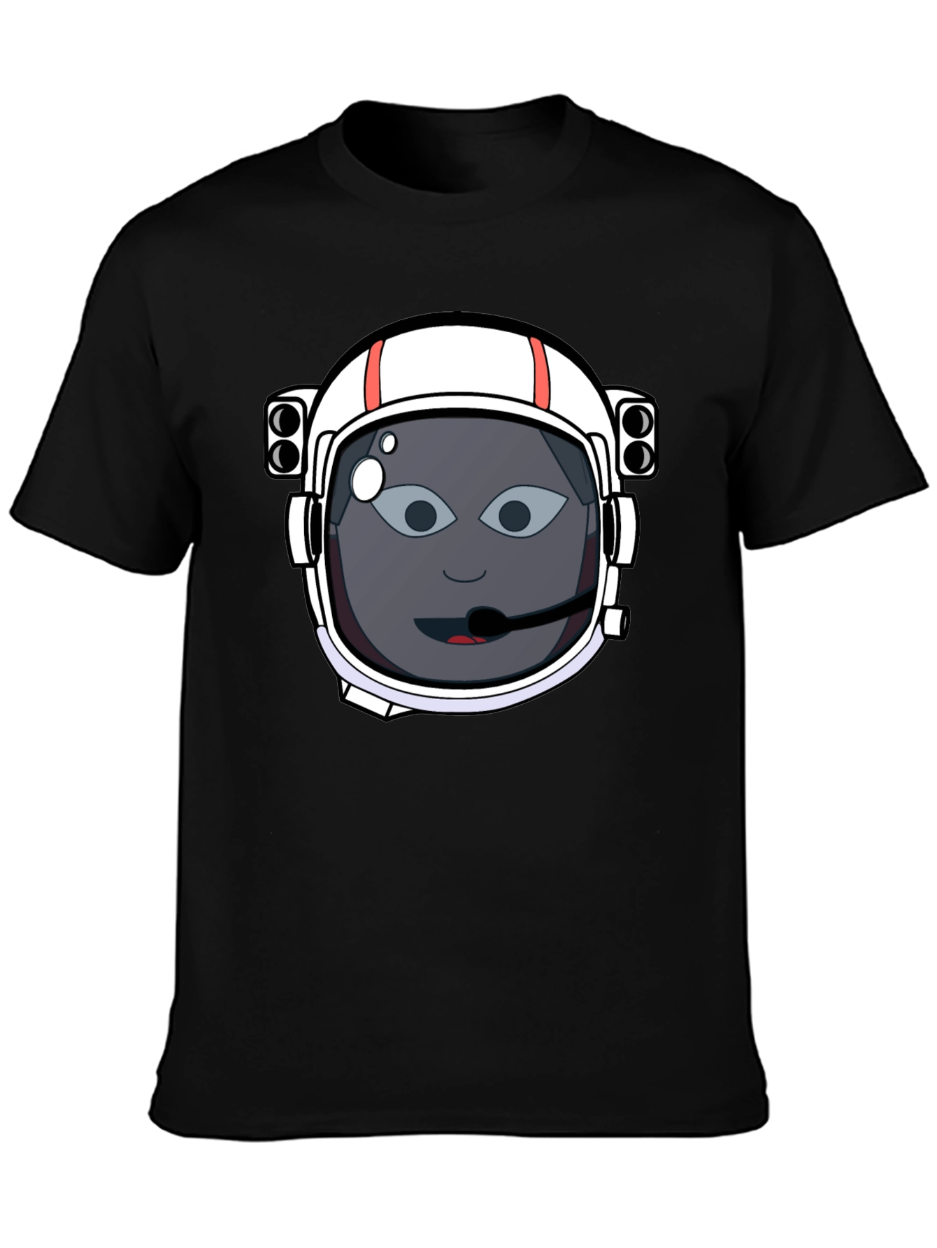 Astronaut Cartoon Graphic Tee - Black Cotton T-Shirt