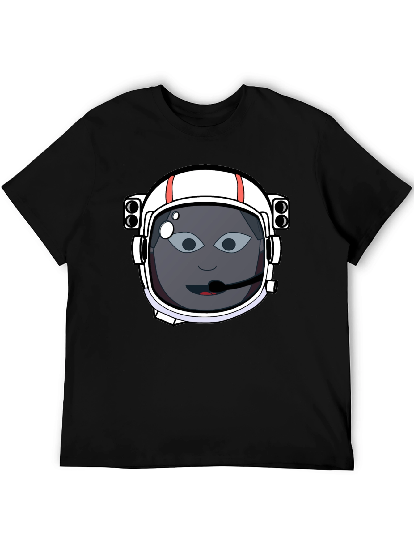 Astronaut Cartoon Graphic Tee - Black Cotton T-Shirt