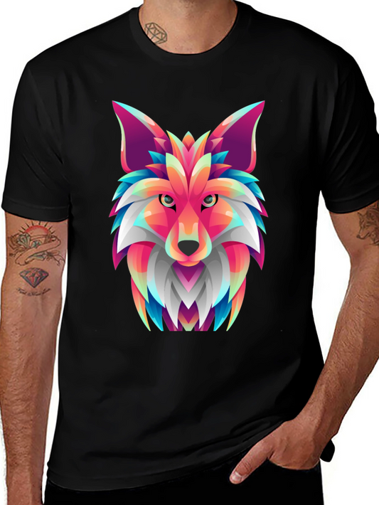 Geometric Fox Graphic Tee - Vivid Colors