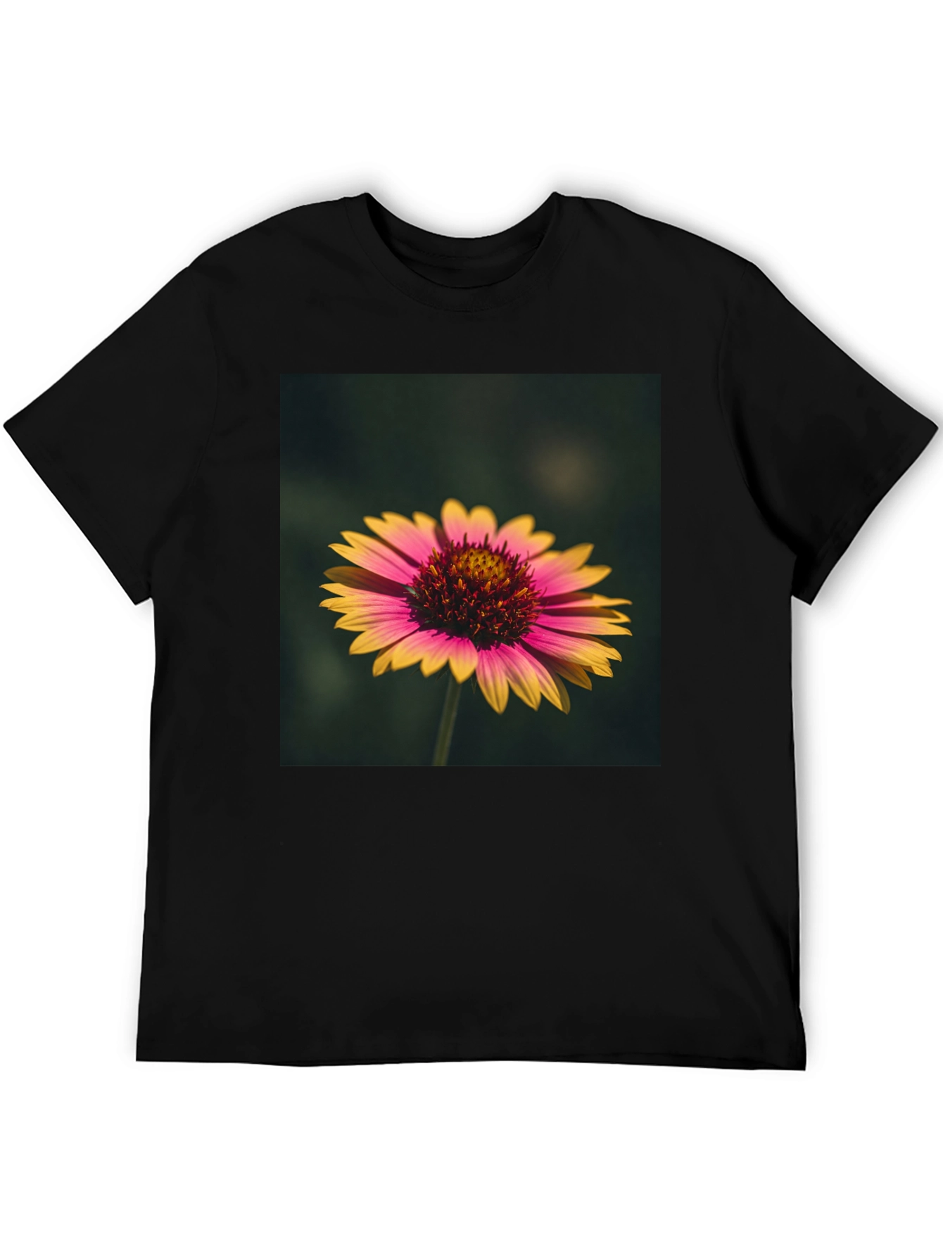 Floral Print Black T-Shirt - Casual Wear