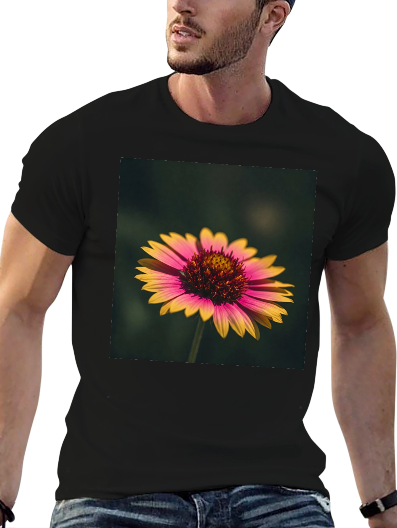 Floral Print Black T-Shirt - Casual Wear