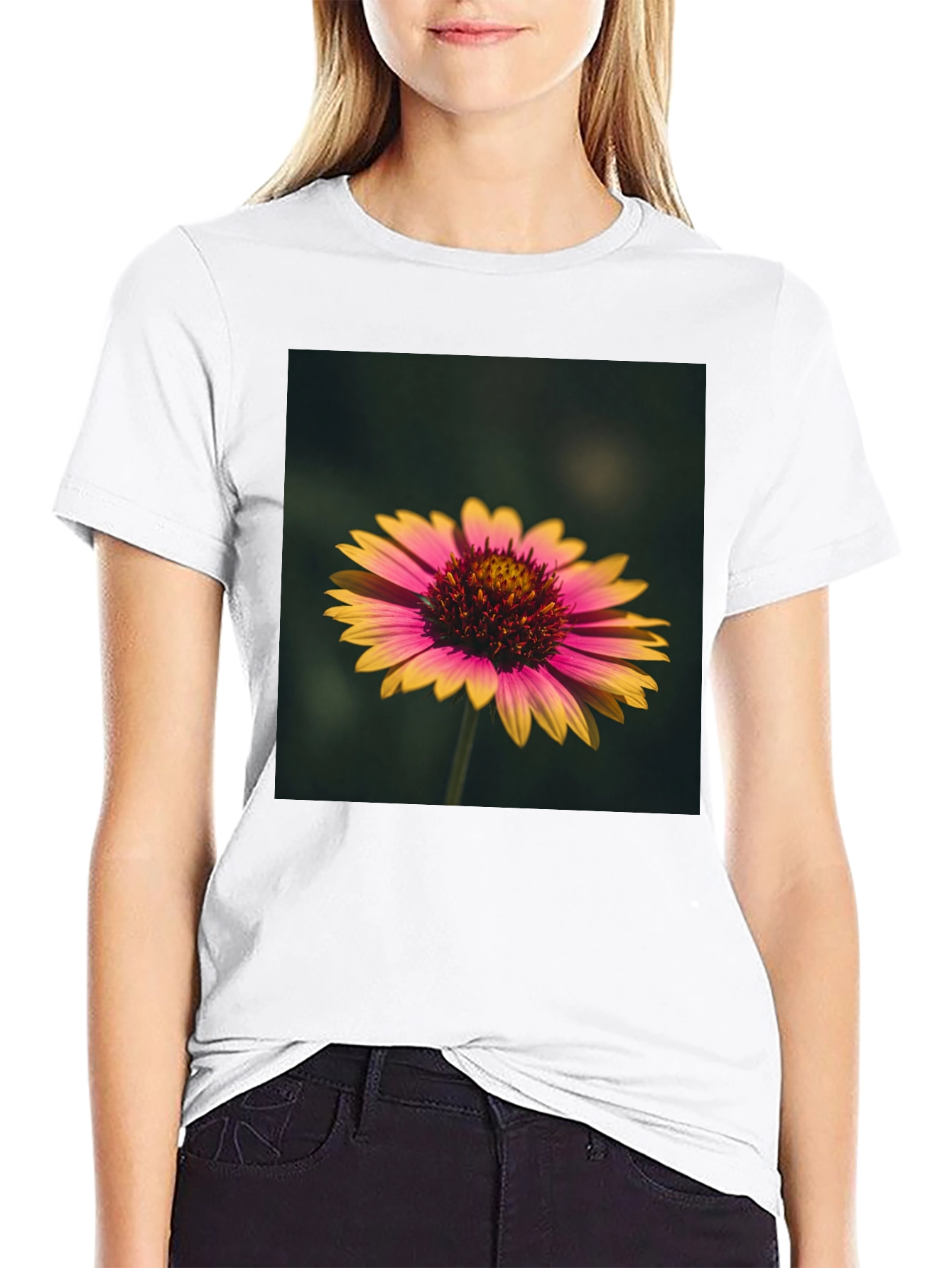 Floral Print Black T-Shirt - Casual Wear