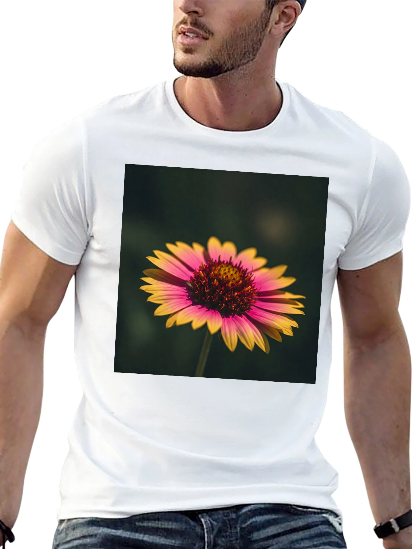 Floral Print Black T-Shirt - Casual Wear