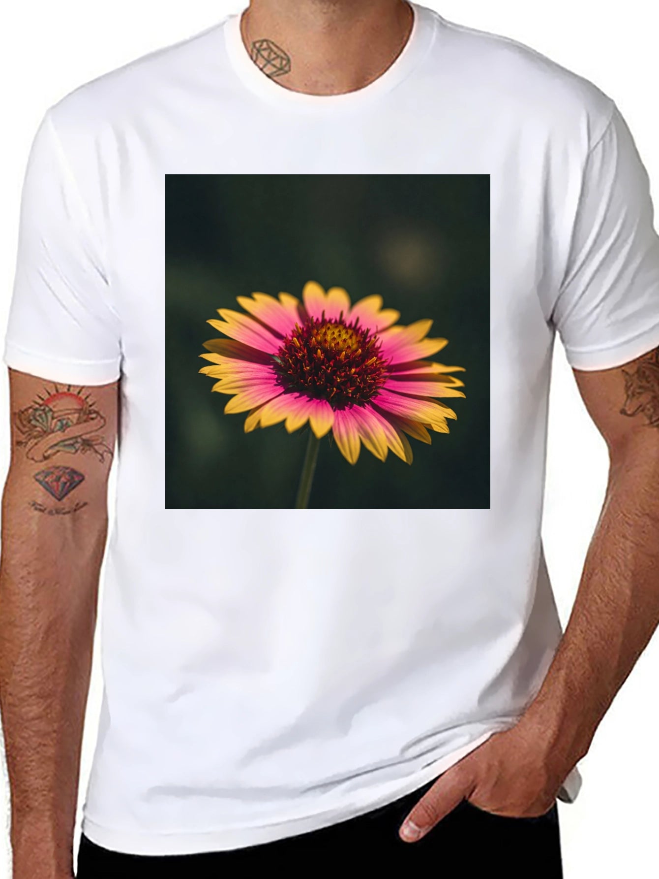 Floral Print Black T-Shirt - Casual Wear