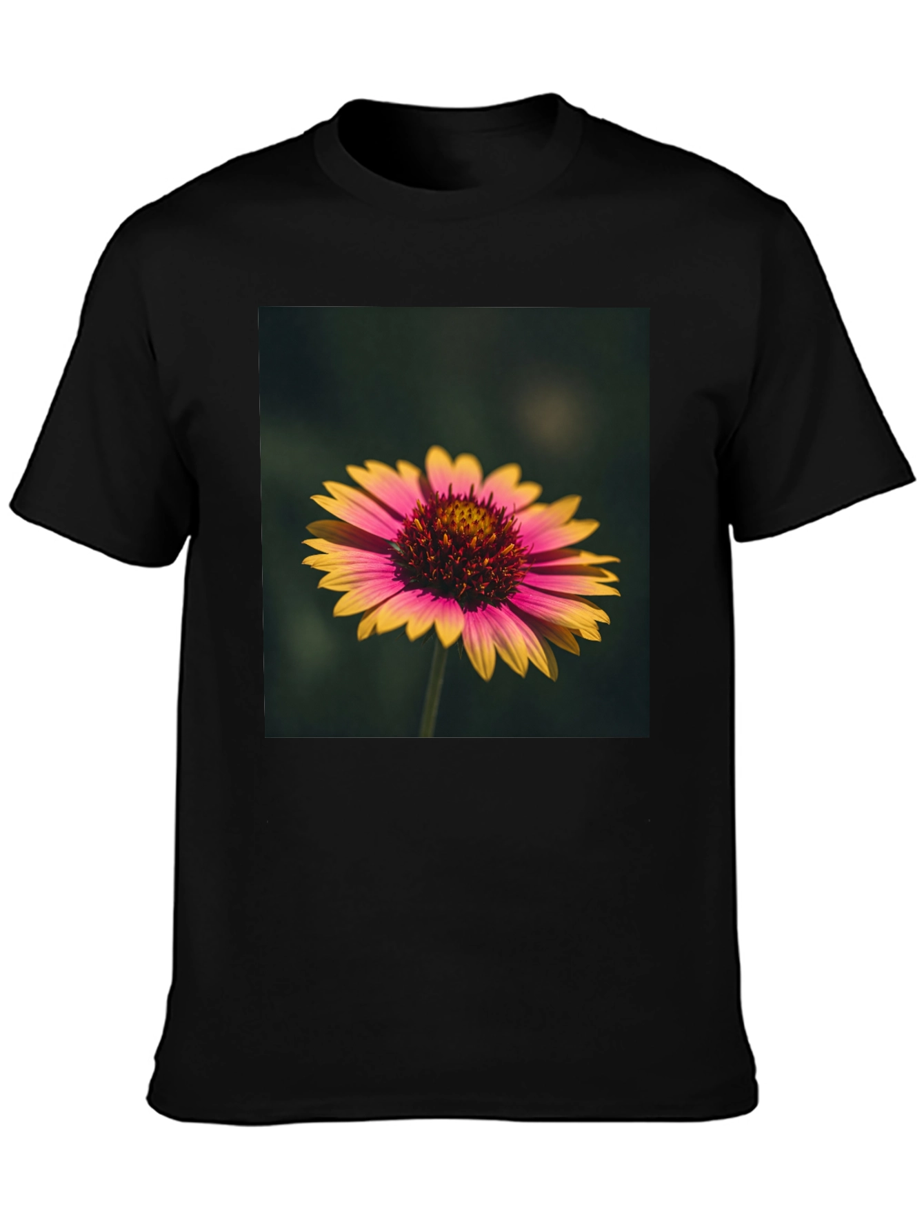 Floral Print Black T-Shirt - Casual Wear