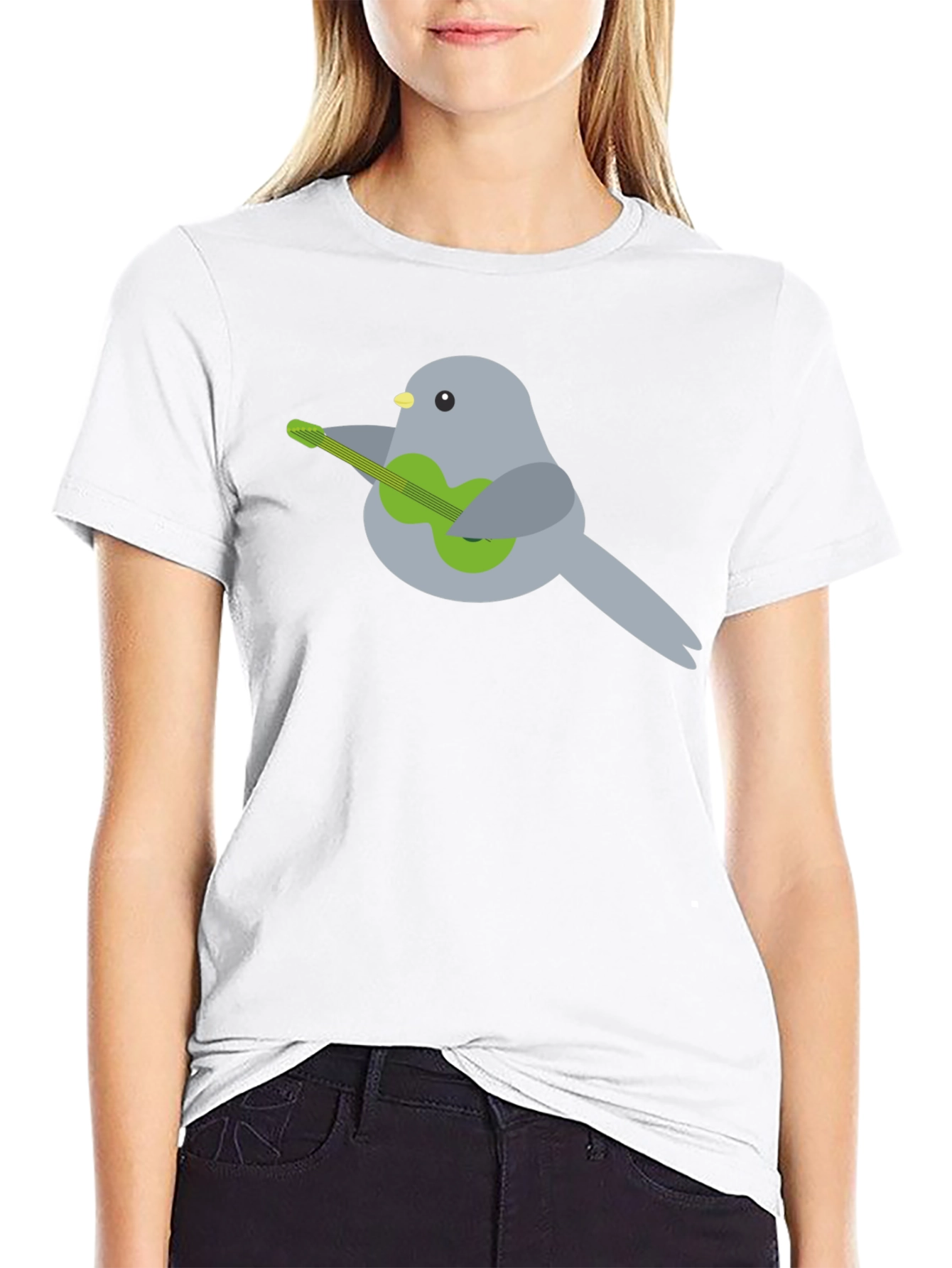 Bird Playing Guitar Graphic Tee - Black Cotton T-Shirt