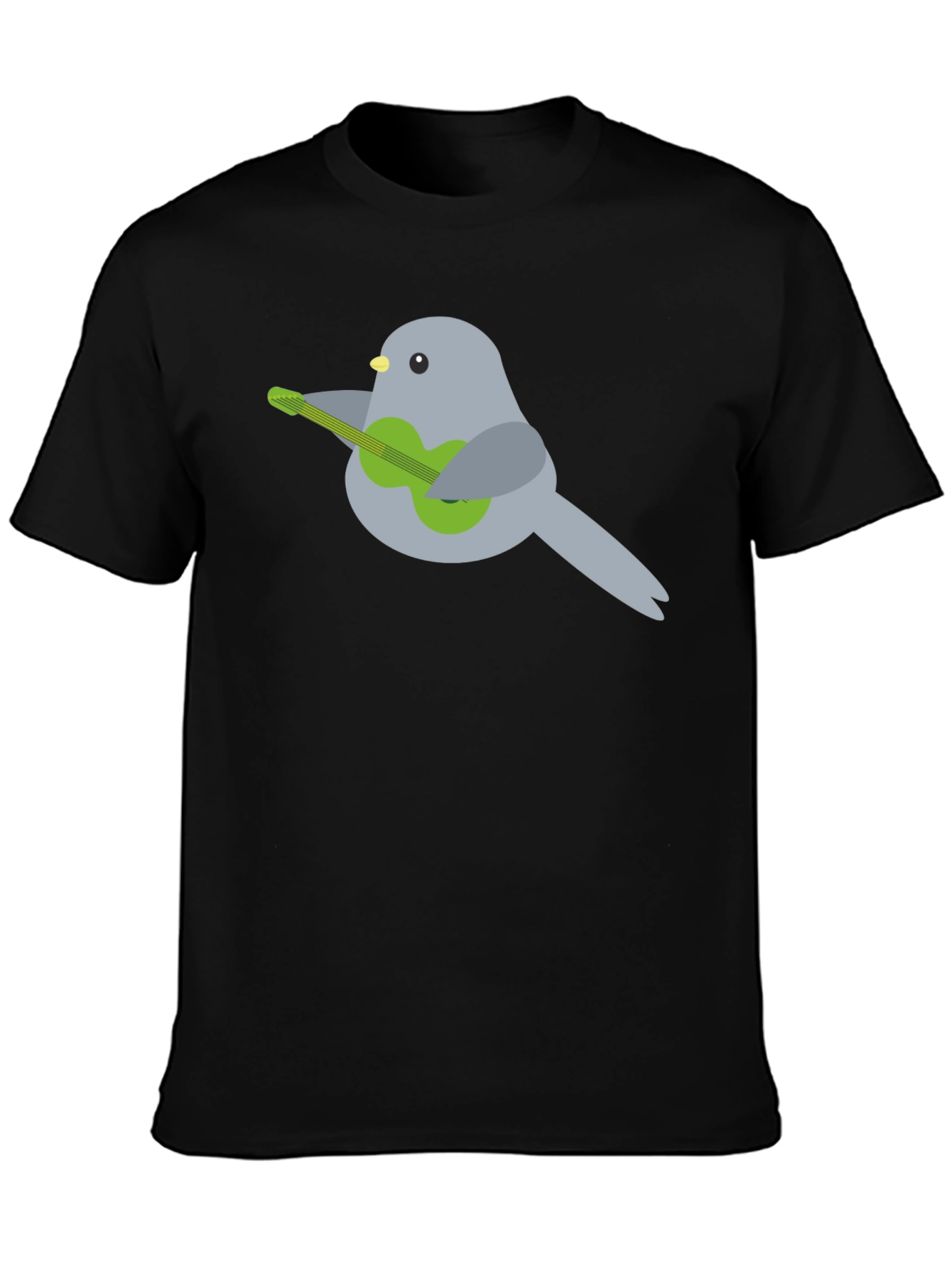 Bird Playing Guitar Graphic Tee - Black Cotton T-Shirt