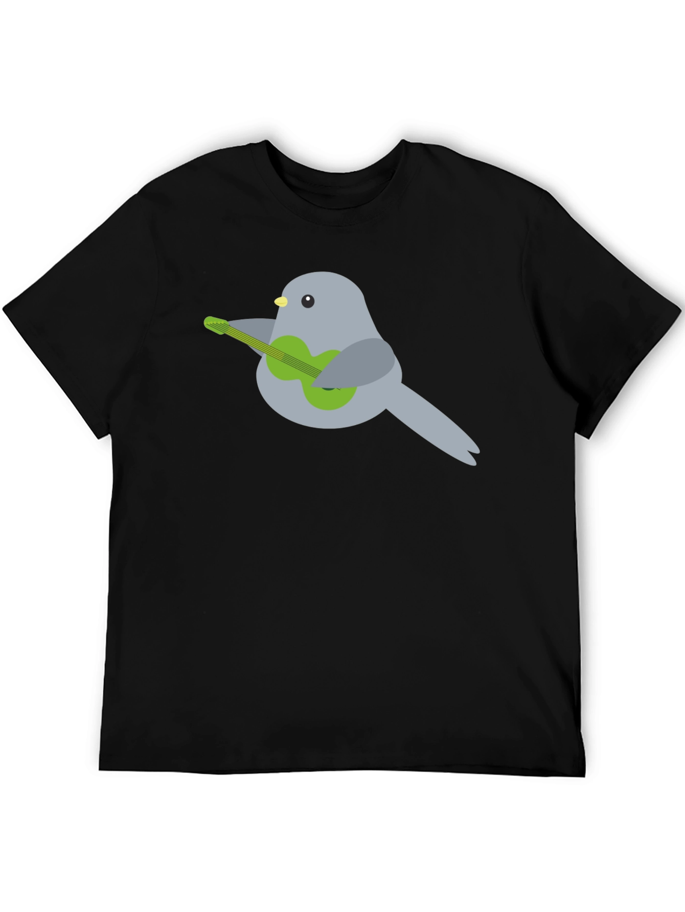 Bird Playing Guitar Graphic Tee - Black Cotton T-Shirt