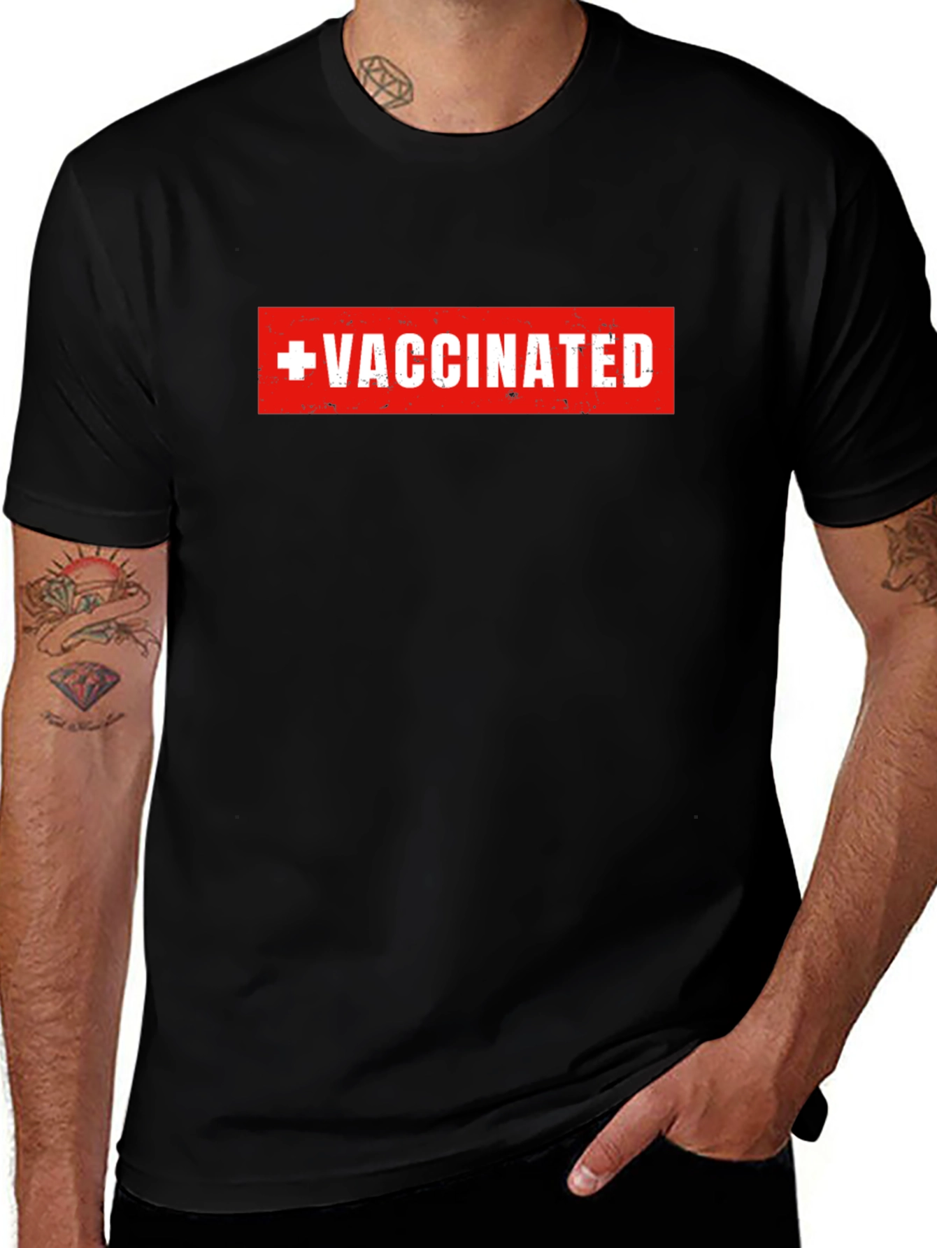 Vaccinated Graphic Tee - Black Crew Neck T-Shirt