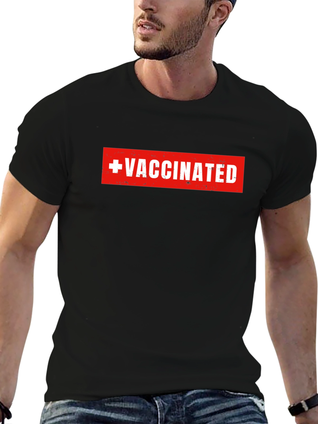 Vaccinated Graphic Tee - Black Crew Neck T-Shirt