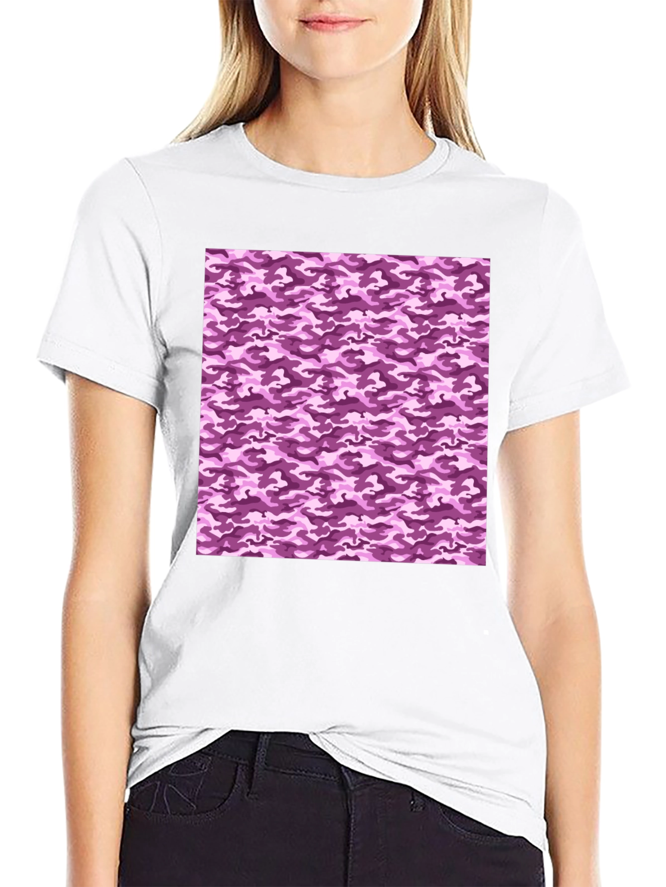 Purple Camo Print Crew Neck Tee