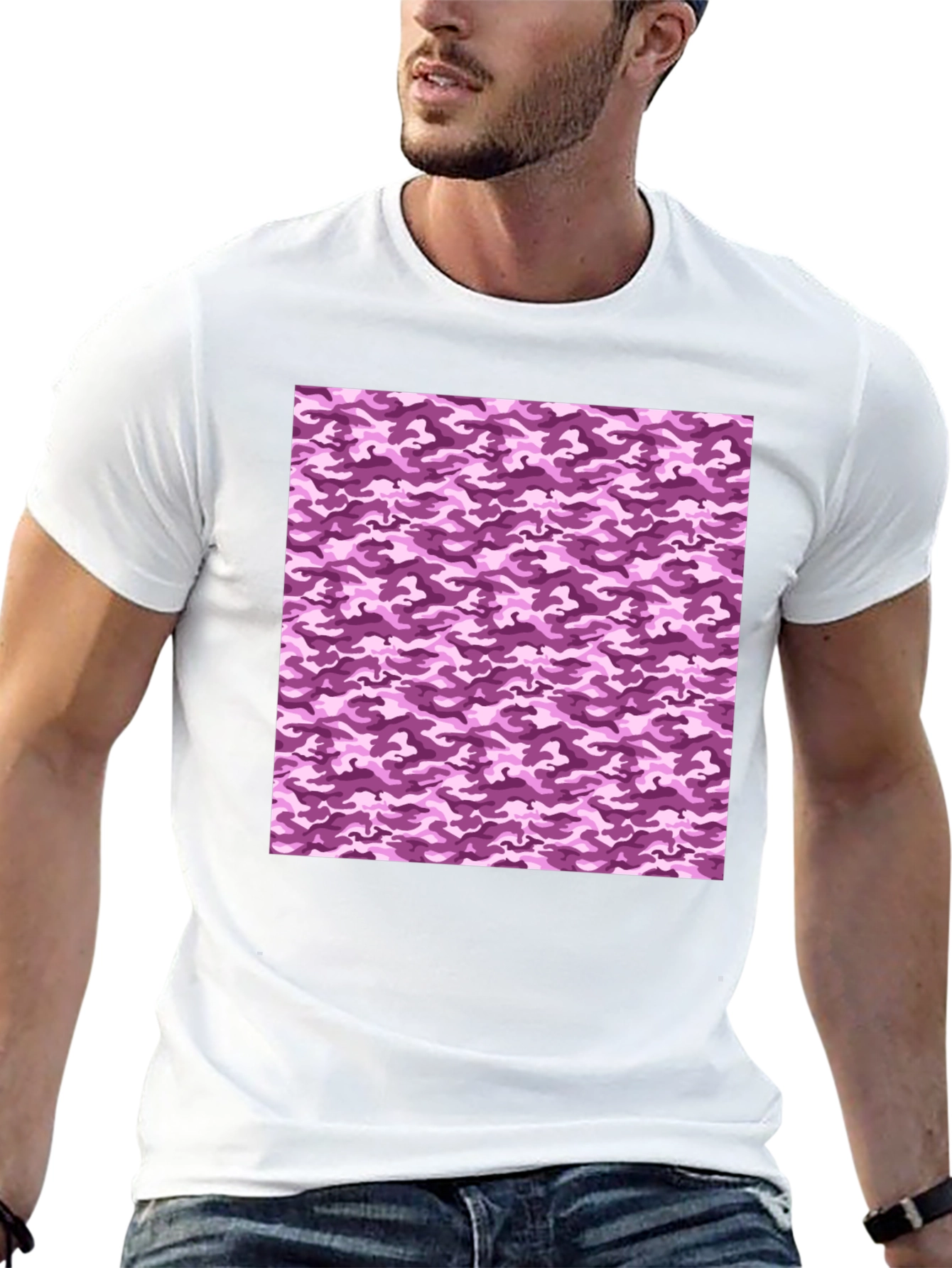 Purple Camo Print Crew Neck Tee