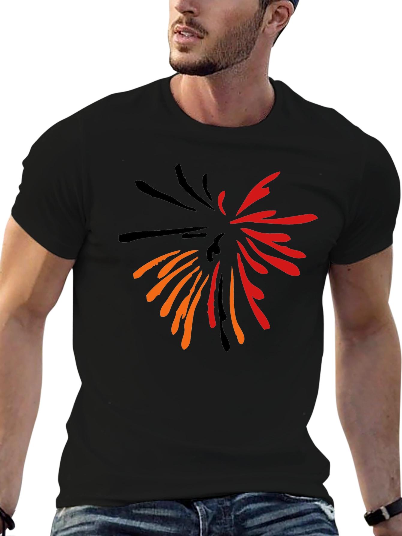 Abstract Burst Graphic Print Black T-Shirt