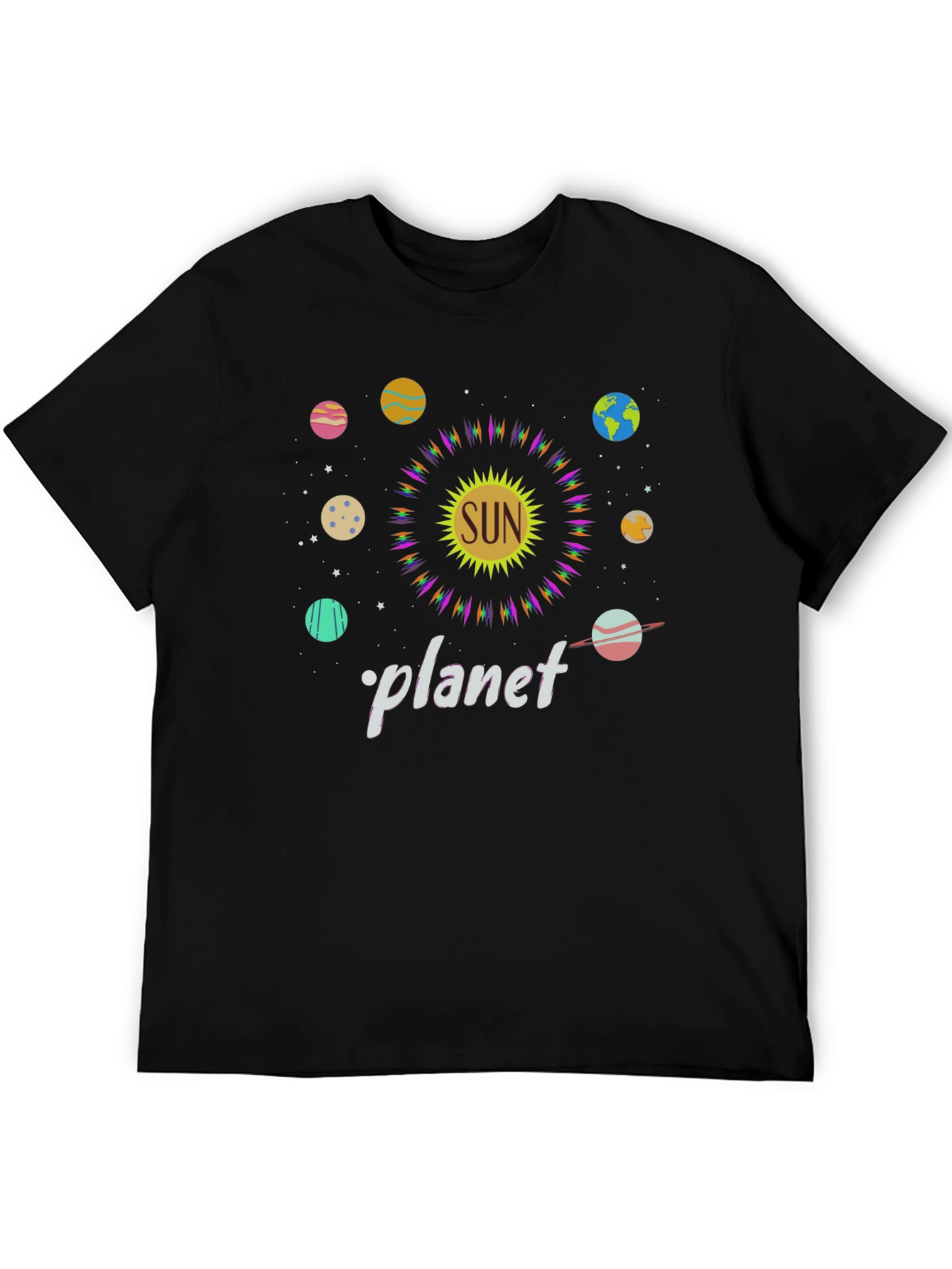 Sun Planet Graphic Tee - Black Cotton T-Shirt