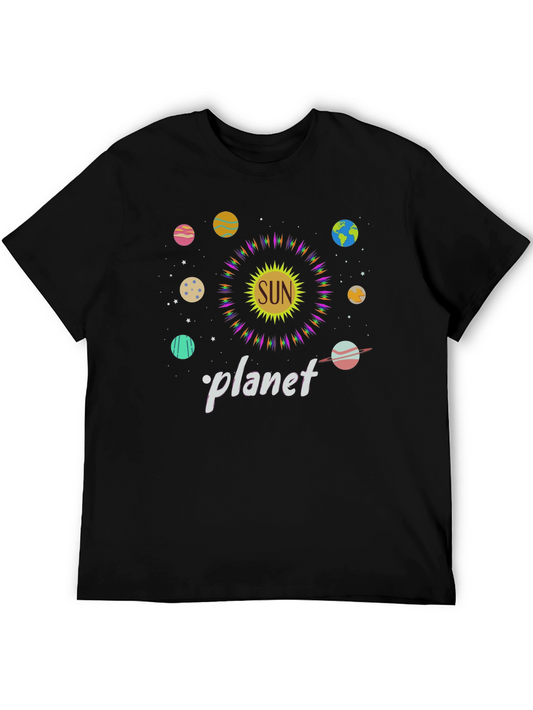 Sun Planet Graphic Tee - Black Cotton T-Shirt