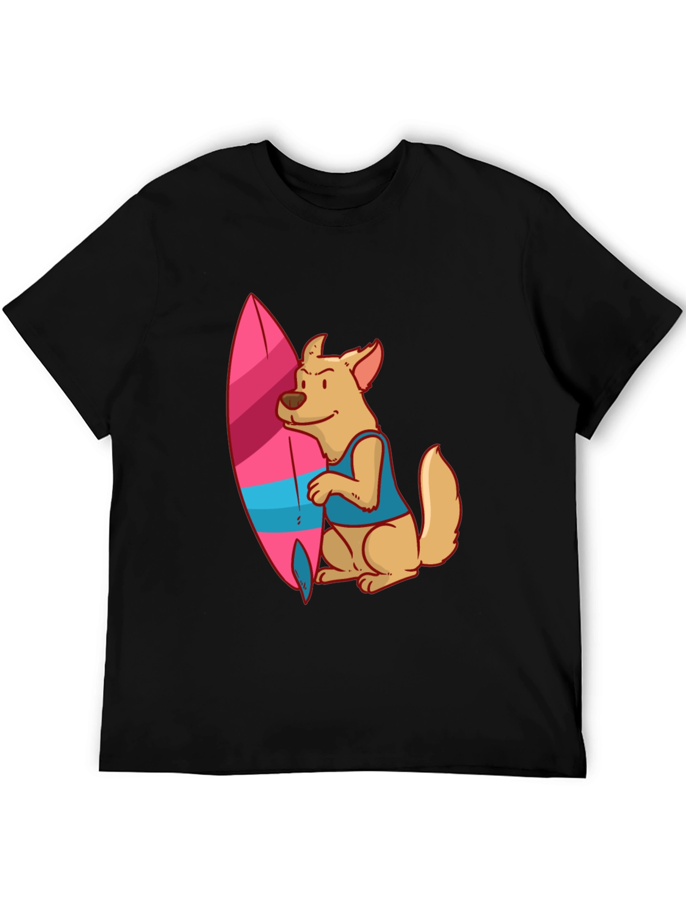 Dog Surfer Graphic Tee - Casual Black T-Shirt