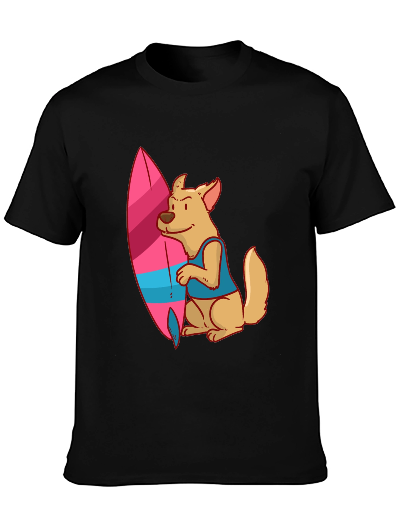 Dog Surfer Graphic Tee - Casual Black T-Shirt
