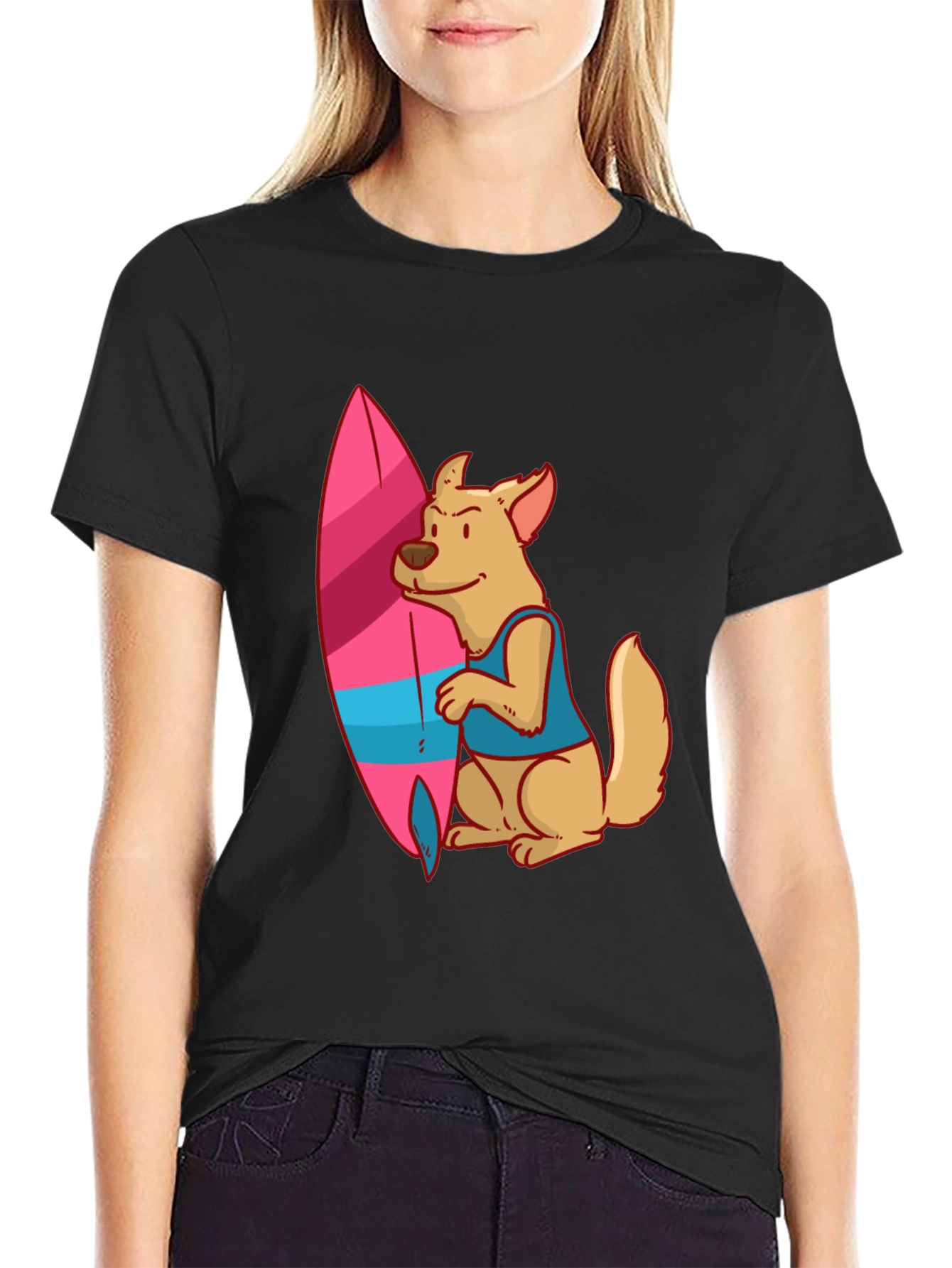 Dog Surfer Graphic Tee - Casual Black T-Shirt