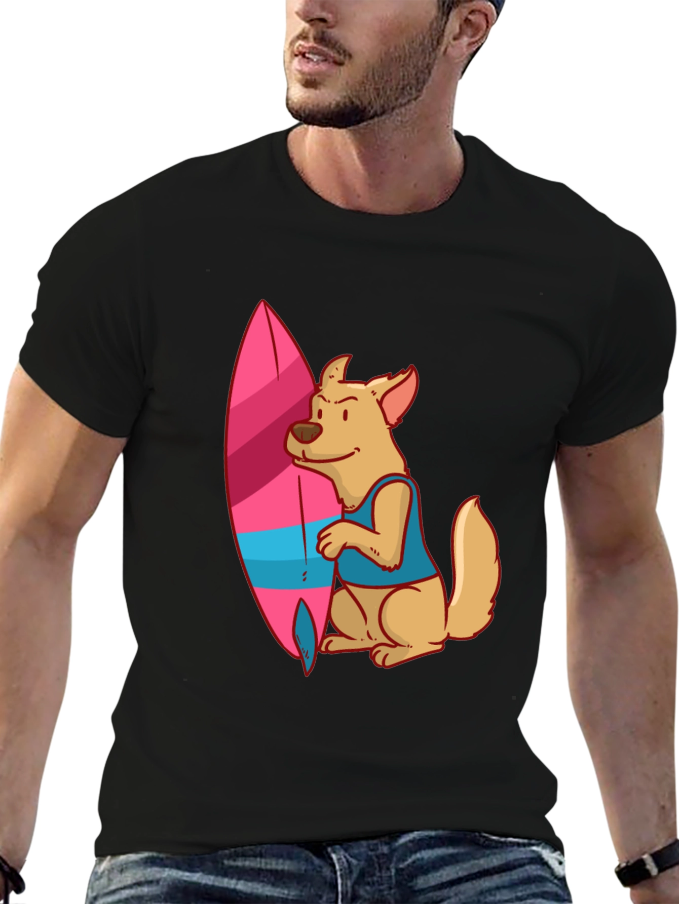 Dog Surfer Graphic Tee - Casual Black T-Shirt