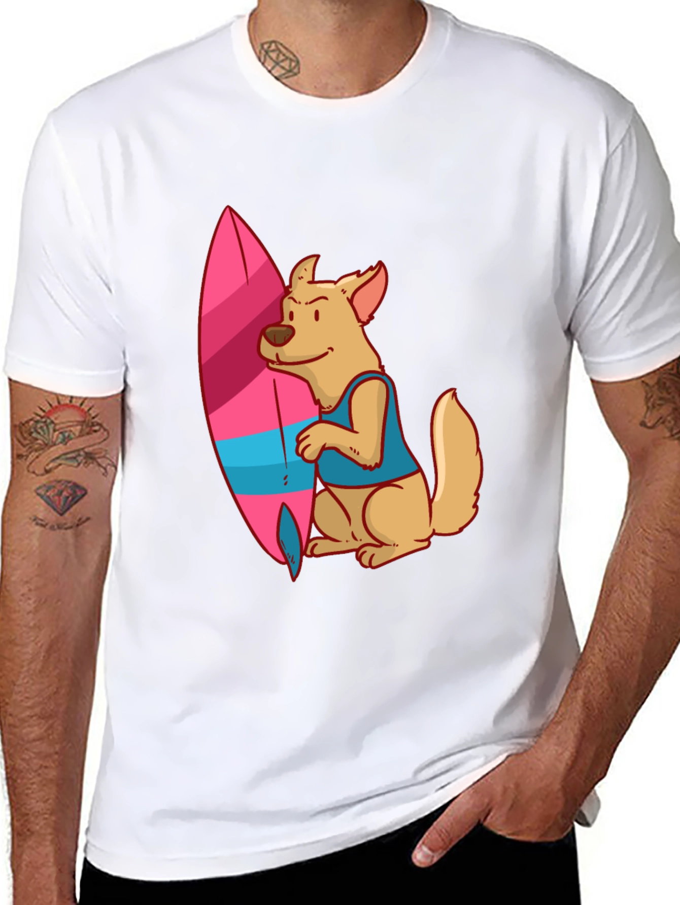 Dog Surfer Graphic Tee - Casual Black T-Shirt