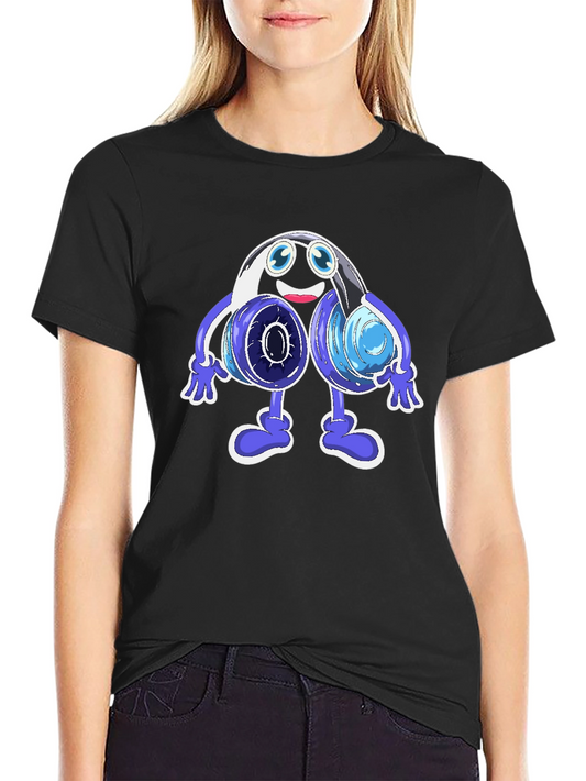 Cartoon Headphone Graphic Black T-Shirt