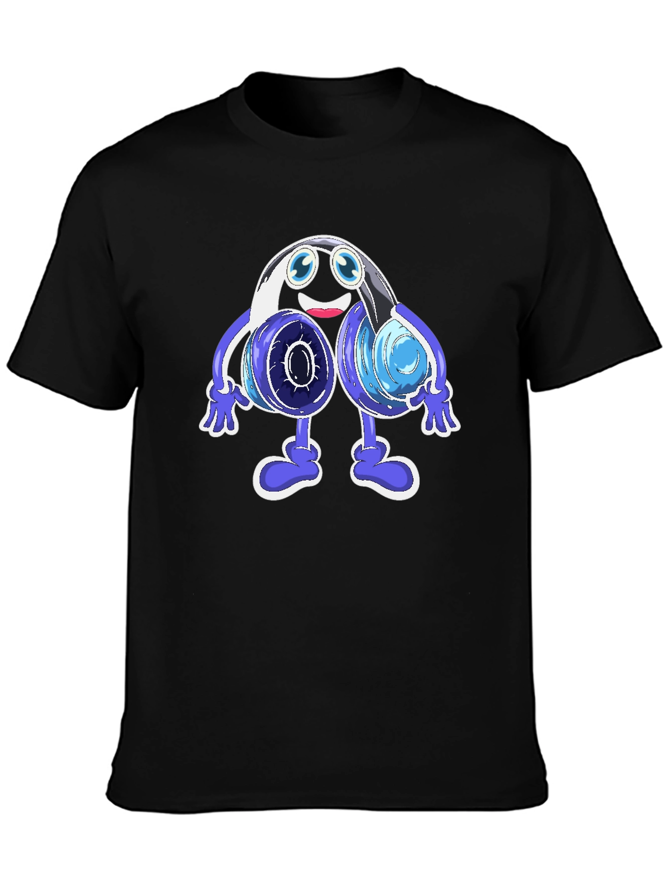 Cartoon Headphone Graphic Black T-Shirt