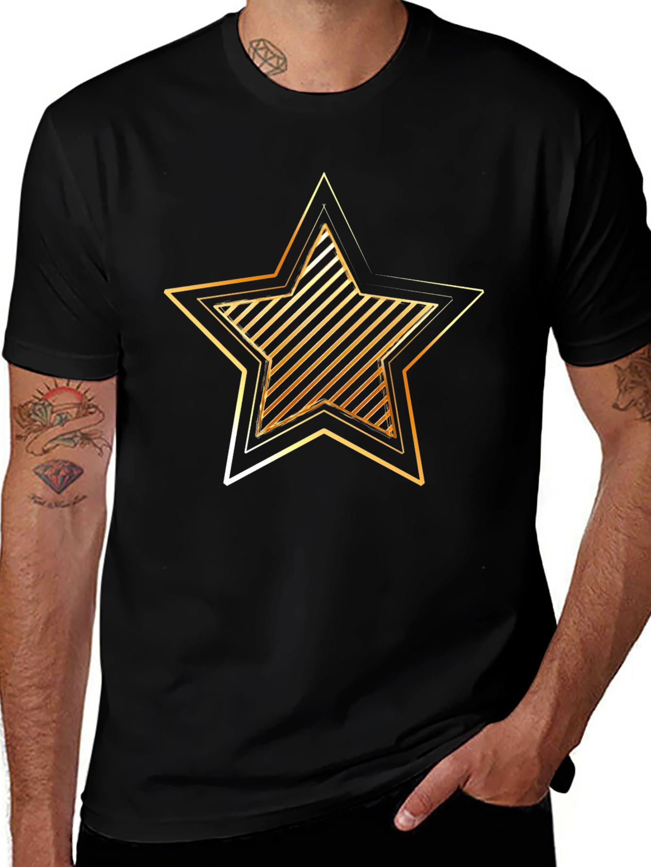 Gold Star Graphic Black T-Shirt