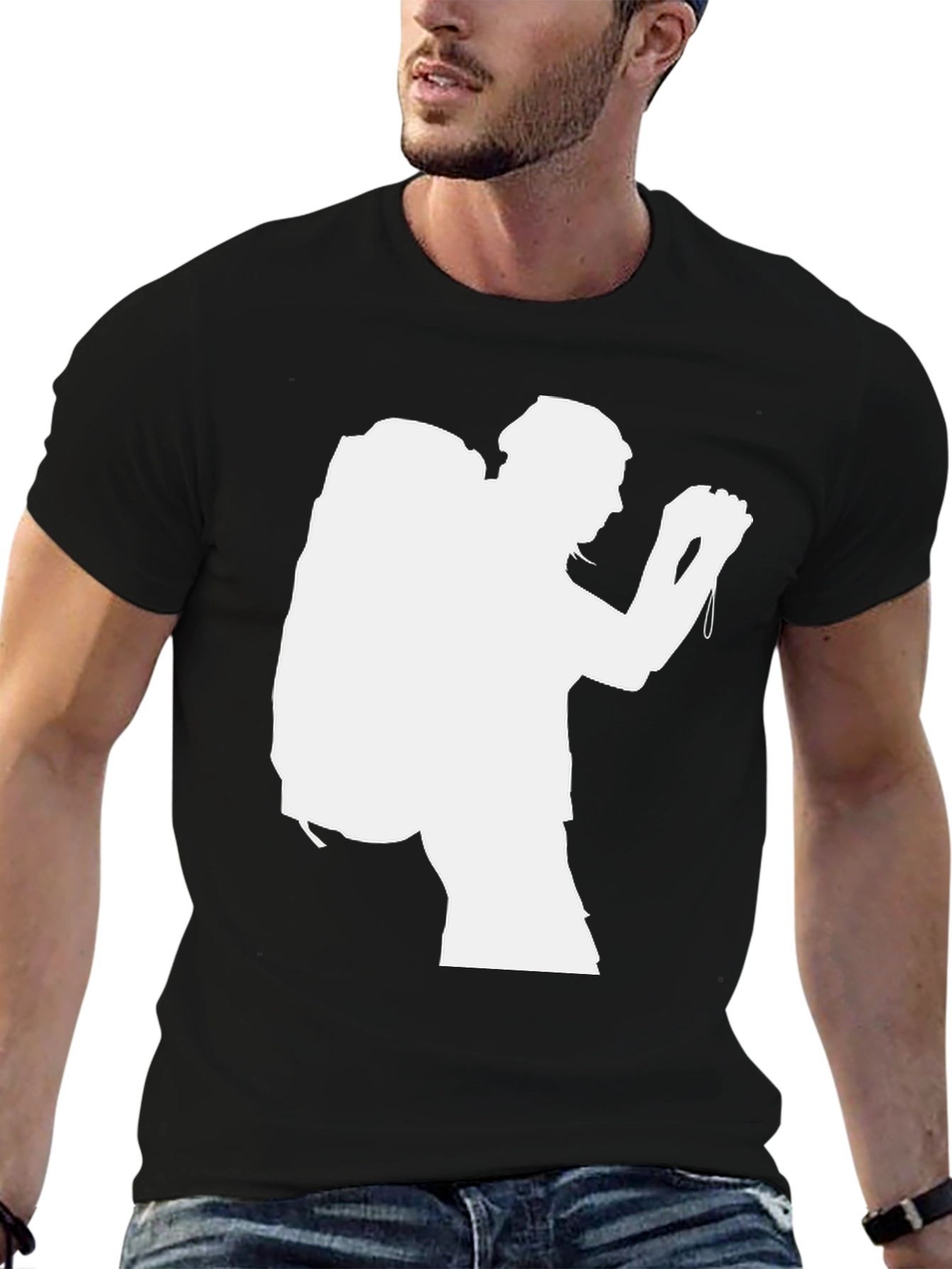Hiking Silhouette Graphic Tee - Black Cotton T-Shirt