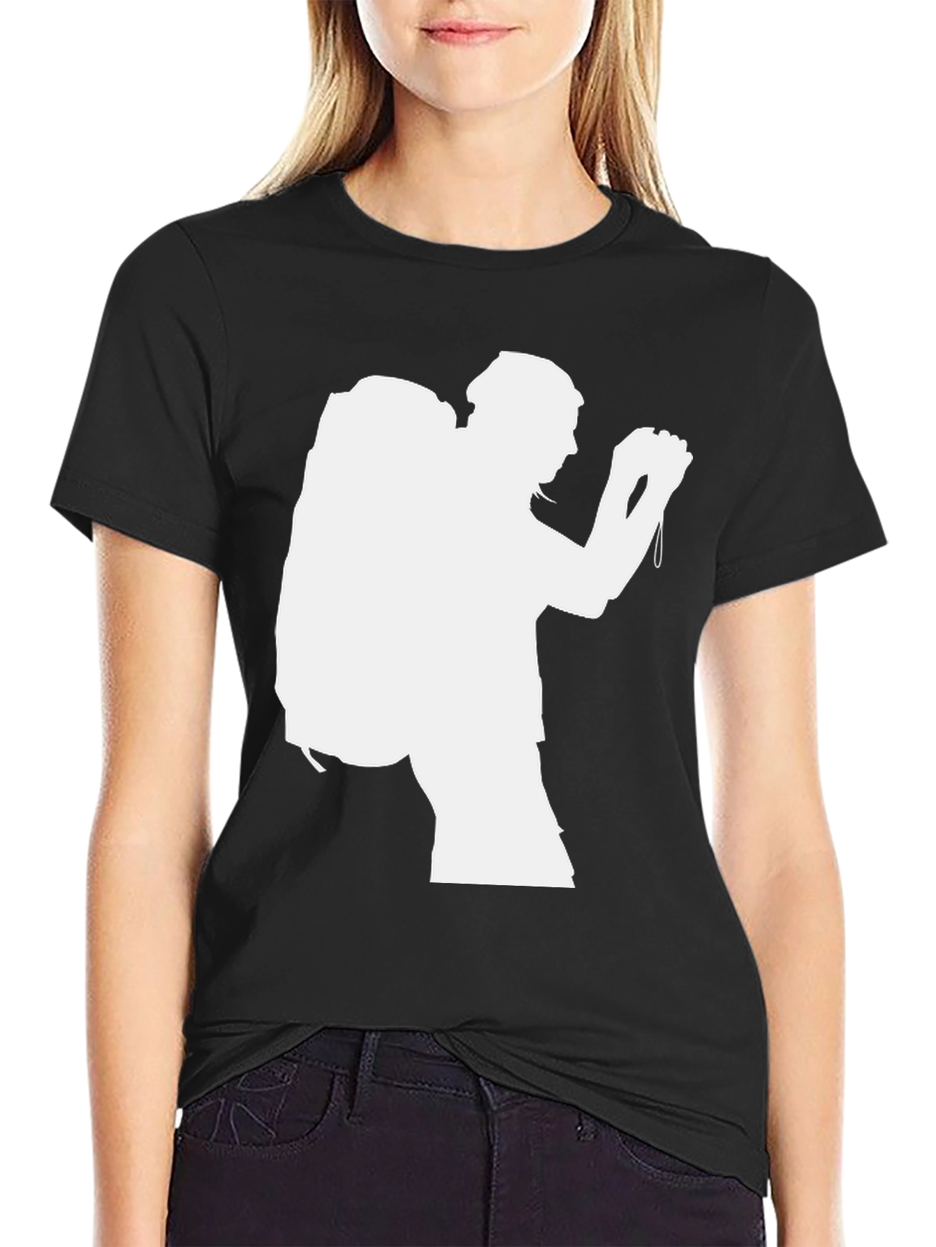 Hiking Silhouette Graphic Tee - Black Cotton T-Shirt