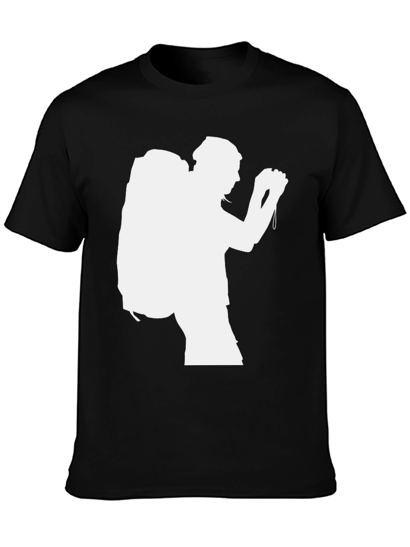 Hiking Silhouette Graphic Tee - Black Cotton T-Shirt