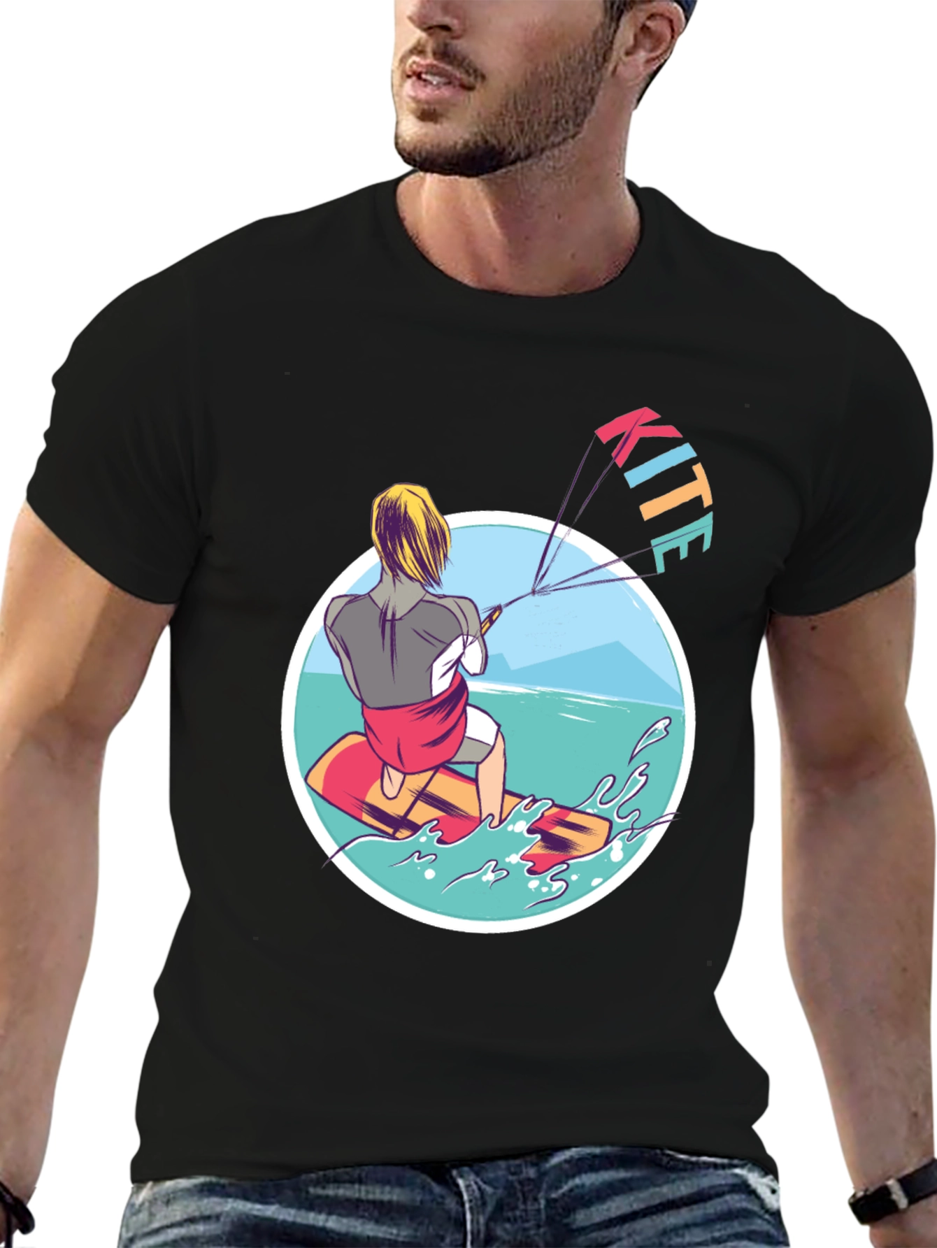Kite Surfing T-Shirt - Black Graphic Tee