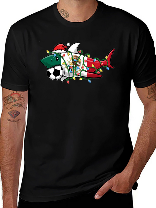 Festive Soccer Shark Tee - Mexico Colors Holiday Shirt