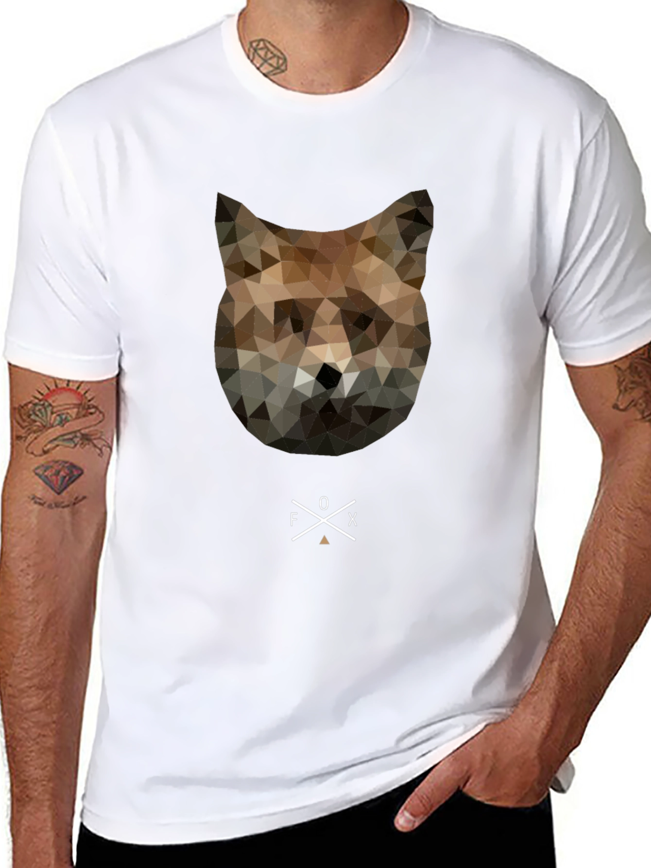 Geometric Fox Graphic Tee - Stylish Mens Black T-Shirt