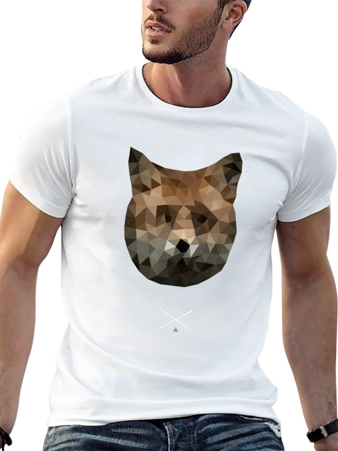 Geometric Fox Graphic Tee - Stylish Mens Black T-Shirt