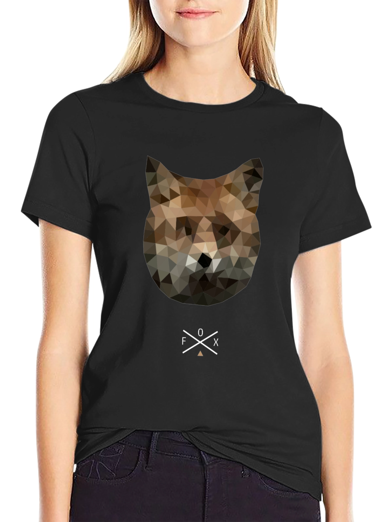 Geometric Fox Graphic Tee - Stylish Mens Black T-Shirt