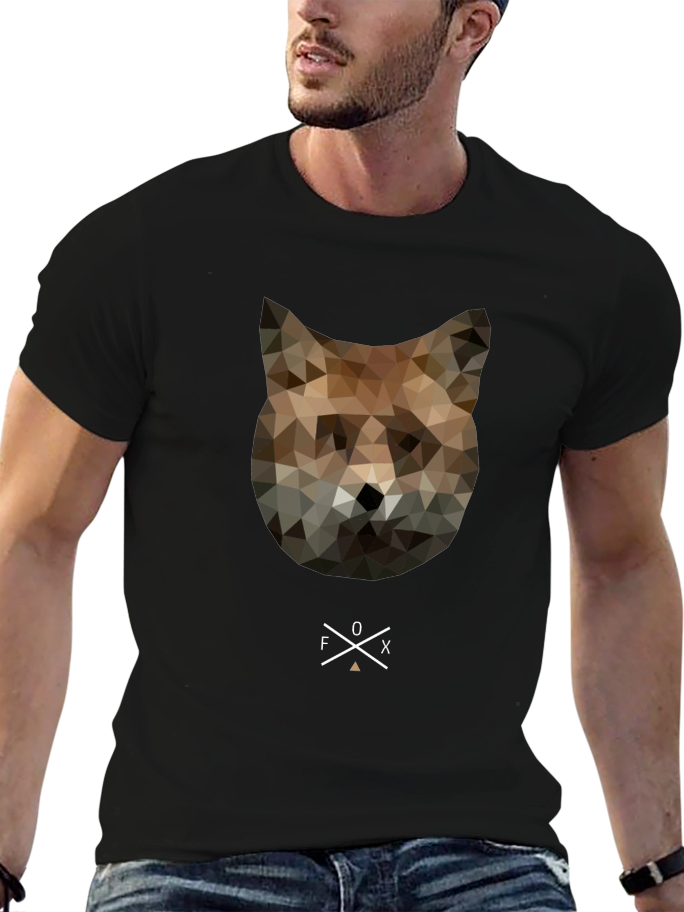 Geometric Fox Graphic Tee - Stylish Mens Black T-Shirt