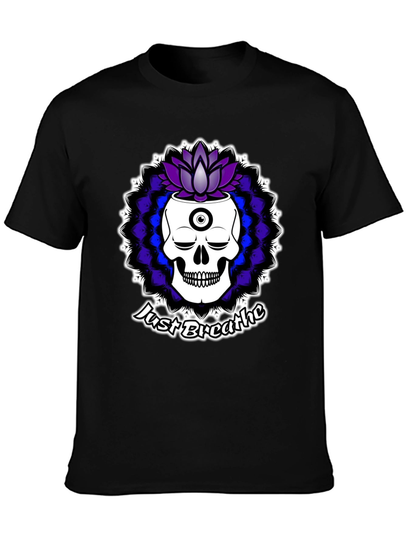 Just Breathe Skull Lotus Black T-Shirt