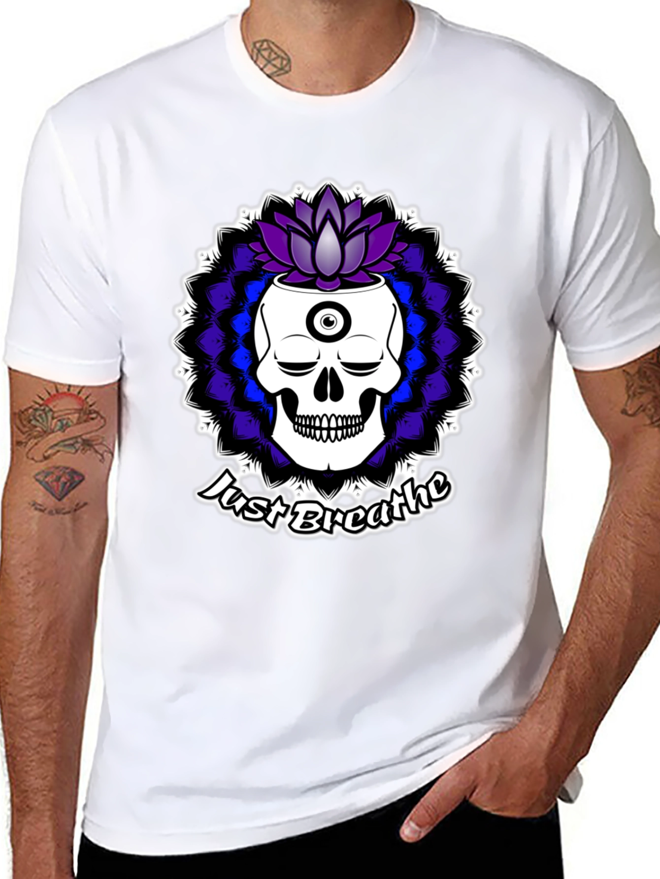 Just Breathe Skull Lotus Black T-Shirt