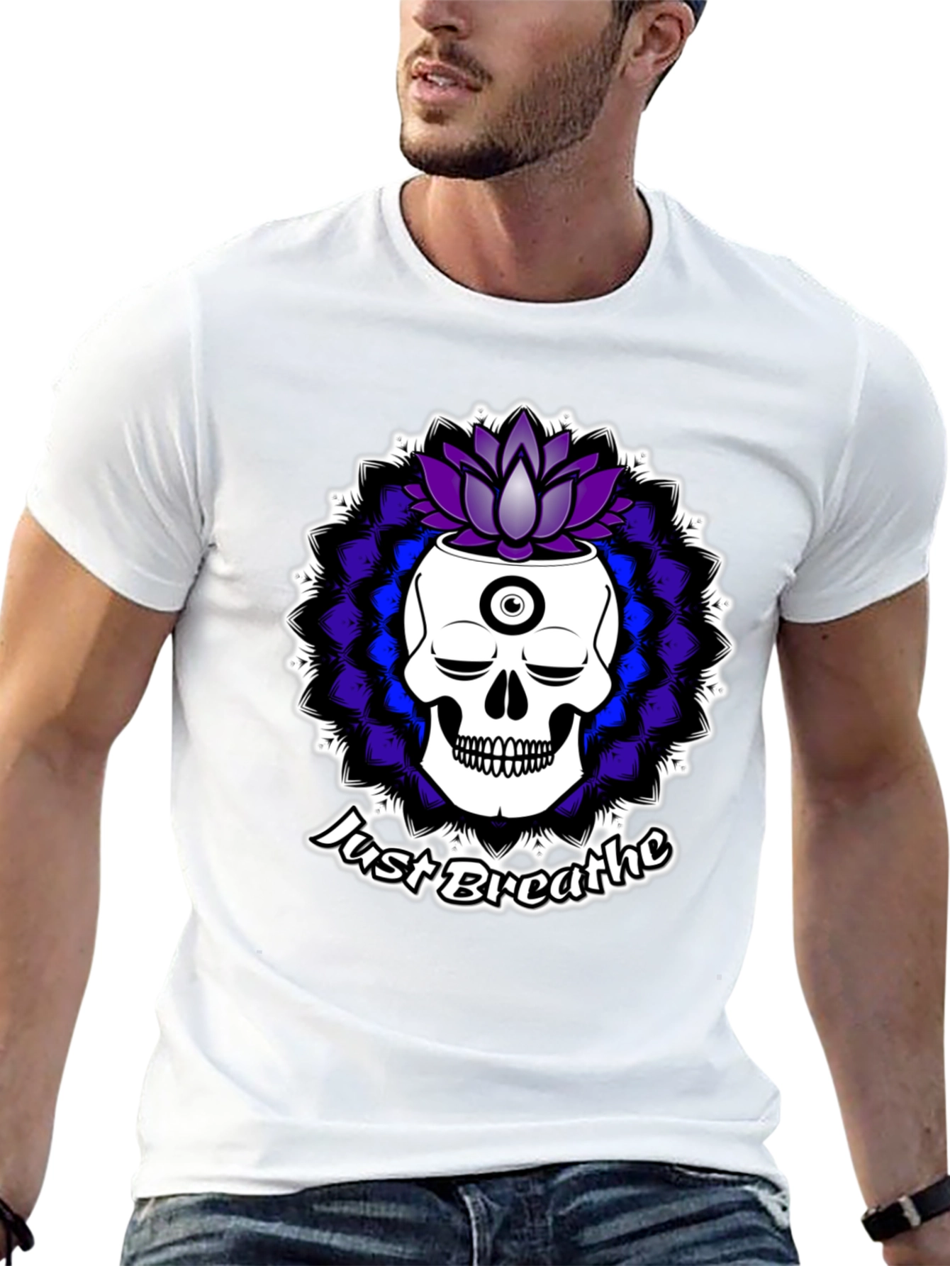 Just Breathe Skull Lotus Black T-Shirt
