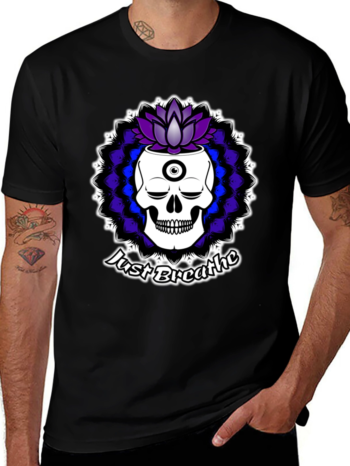Just Breathe Skull Lotus Black T-Shirt